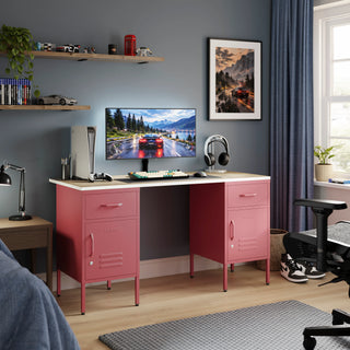 The Double Bromley Children/Teenage Desk with Flamingo Lockers - Oak Desktop - Urban Lockers