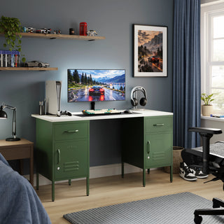 The Double Bromley Children/Teenage Desk with Forest Lockers - White Desktop - Urban Lockers