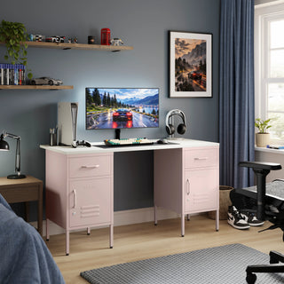 The Double Bromley Children/Teenage Desk with Light Pink Lockers - White Desktop - Urban Lockers