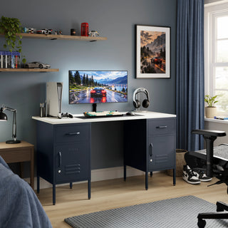 The Double Bromley Children/Teenage Desk with Slate Grey Lockers - White Desktop - Urban Lockers