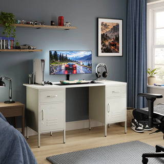 The Double Bromley Children/Teenage Desk with Vanilla Lockers - White Desktop - Urban Lockers