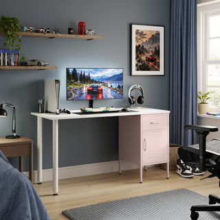 The Bromley Children/Teenage Desk with Light Pink Locker - White Desktop - Urban Lockers
