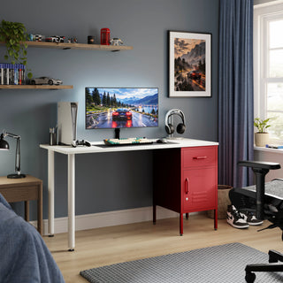 The Bromley Children/Teenage Desk with Red Locker - White Desktop - Urban Lockers