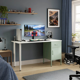 The Bromley Children/Teenage Desk with Sage Locker - White Desktop - Urban Lockers