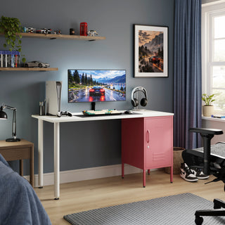 The Camden Children/Teenage Desk with Flamingo Locker - White Desktop - Urban Lockers