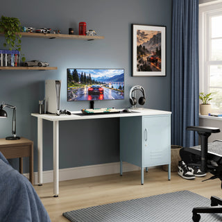 The Camden Children/Teenage Desk with Sky Blue Locker - White Desktop - Urban Lockers