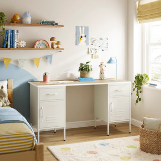 The Double Bromley Children/Teenage Desk with Vanilla Lockers - Oak Desktop - Urban Lockers