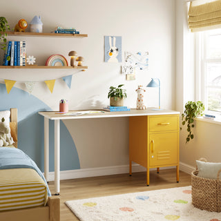 The Bromley Children/Teenage Desk with Mustard Locker - Oak Desktop - Urban Lockers