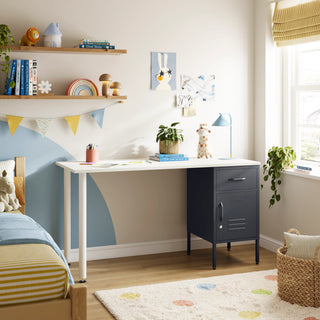 The Bromley Children/Teenage Desk with Slate Grey Locker - White Desktop - Urban Lockers