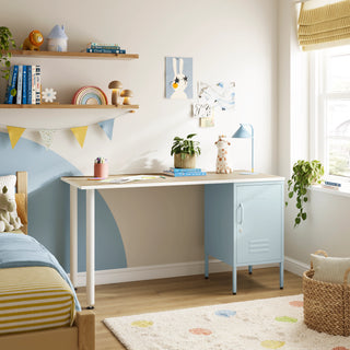 The Camden Children/Teenage Desk with Sky Blue Locker - Oak Desktop - Urban Lockers