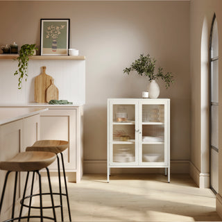 The Soho - Fluted Glass Double Door Locker In Vanilla - Urban Lockers