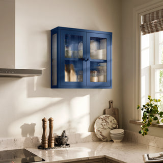 The Chester - Fluted Glass Wall Cabinet In Navy Blue - Urban Lockers