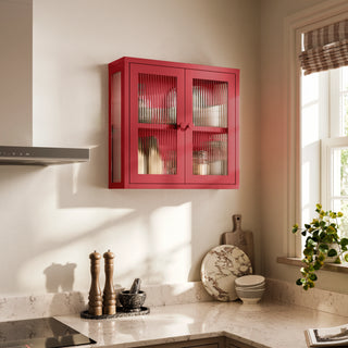 The Chester - Fluted Glass Wall Cabinet In Red - Urban Lockers