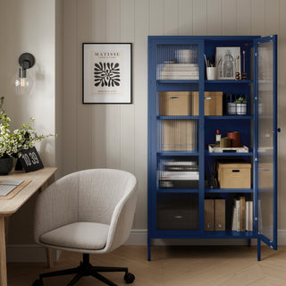 The Regent  - Fluted Glass Double Door Locker In Navy Blue - Urban Lockers