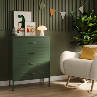 The Harrow in forest green, a 4 drawer metal storage locker.
